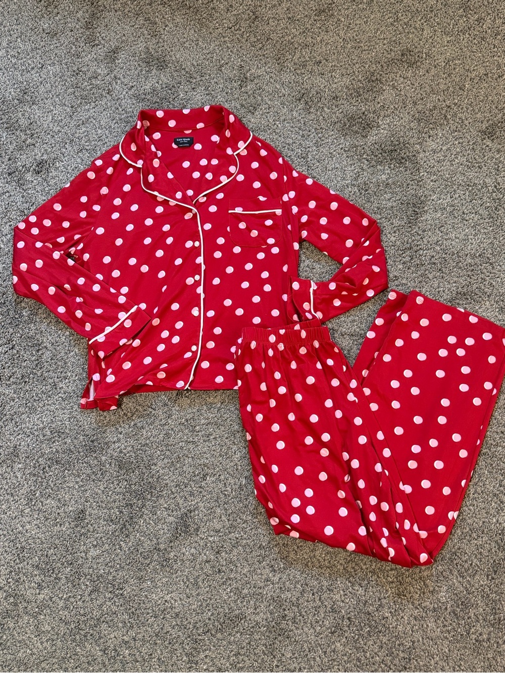 Kate Spade New York Long Sleeve Button Down Polka Dot Red pajama set
